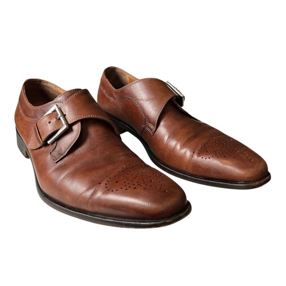 Broletto Shoes Men’s Dress Leather Monk Strap Broguing Brown Italy Size 9M READ